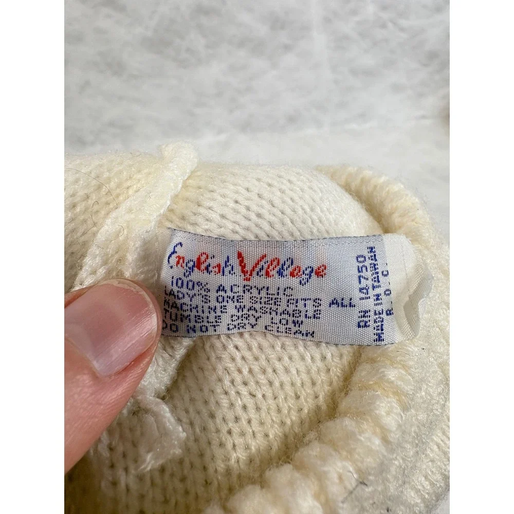 English Village‎ Vintage Knit Beret Hat Cream Floral Pastel Fair Isle Acrylic